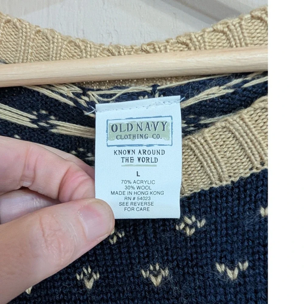 Vintage Old Navy Vintage Reindeer Fair Isle Navy Wool‎ Blend Sweater Holiday